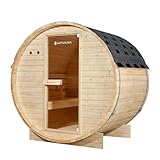 Artsauna Outdoor Fasssauna Spitzbergen 120 für 2 Personen - 3,6 kW Ofen, Saunasteine &...
