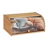 Relaxdays Brotkasten Bambus, Rolldeckel mit Motiv, aromadichte Brotaufbewahrung,...