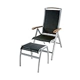 Inko Klappsessel Frisco Fußhocker Alu/Textilen/Teak Graphit/Silber/weiß Hochlehner Weiß