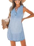 CUPSHE Damen Denim Minikleid V-Ausschnitt Ärmellos Tank Tunika Casual Sommer...