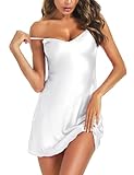 Aseniza Nachthemden für Damen Sexy Nachtwäsche V-Ausschnitt Weiße Negligee Seide...