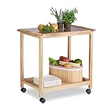Relaxdays Küchenwagen auf Rollen, Holz Servierwagen mit Glasplatte, 2 Etagen...