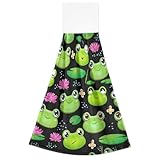 Joitme Handtücher mit niedlichem Frosch-Lotusblatt, schwarze Aufhängeschlaufe für...