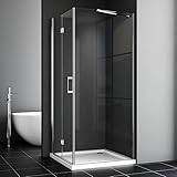 WOWINNE Duschkabine 80 x 90 CM Eckeinstieg Duschkabine Falttüren mit Seitenwand 180º...