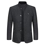 Allthemen Wintermantel Herren Kurzmantel Slim Fit Mantel mit Stehkragen Wolle Warm...
