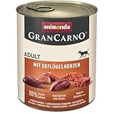 GranCarno Hunde Nassfutter mit Geflügelherzen (6 x 800 g), Hundefutter nass ohne Getreide...