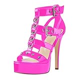 Only maker Damen Gotische Sandalen Punk Sandaletten High Heels T-Riemen Schaftsandalen mit...