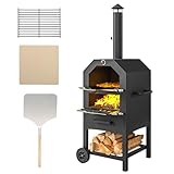 Outsunny 2-In-1 Pizzaofen Outdoor mit Rollen Grillofen mit Schutzhülle Pizzaschaufel 2...