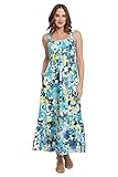 London Times Damen Kleider Baumwolle Satin Gesmokter Rücken Babydoll gestuftes Maxikleid,...
