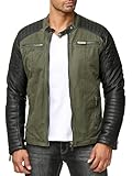 Red Bridge Herren Bikerjacke Kunst- Lederjacke Baumwolle Kunstleder Ärmel Double Khaki XL