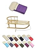 KOMBI-ANGEBOT Holz-Schlitten mit Rückenlehne & Zugseil + universaler Winterfußsack...