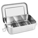 QOEOTUY Brotdose Edelstahl mit 2 Fächern：1400ML Auslaufsicherer Lunchbox mit Trennbaren...