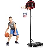 GOPLUS Basketballkorb Outdoor, Basketballständer tragbar mit Rollen, 155-210 cm...