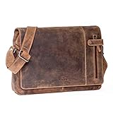 ALMADIH Leder Umhängetasche Dylan Premium Rindsleder - Ledertasche mit Laptop Fach 15...