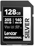 Lexar Silver SD Karte 128GB, UHS-I SDXC Card 205 MB/s Read Speed, 140 MB/s Write Speed,...