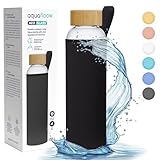 Aquafloow Wasserflasche aus Borosilikat Glas 700 ml mit Neoprenhülle,...