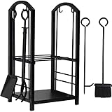 Amagabeli Kaminholzregal Innen Brennholzregal mit 4 Kaminwerkzeug 74x40x30cm...