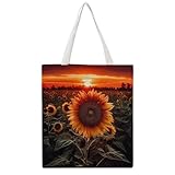 LBKHDS Canvas-Tragetasche für Damen und Herren, Sonnenuntergang und Sonnenblumen-Druck,...