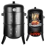 Räucherofen, Räuchertonne Räuchergrill mit Grillrost Edelstahl, 3 in1 Holzkohlegrill...