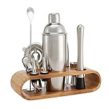 Amazon Basics Barbesteck-Set, Edelstahl, mit Ständer aus Bambus, 10 Stück