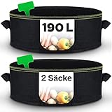2X Hochbeet Pflanzsack Groß 190L aus Vliesstoff - Mit Pflanzenstecker zum Beschriften -...