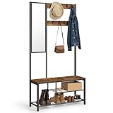 VASAGLE Garderobenständer, Garderobe mit Haken, Kleiderständer mit Spiegel, Schuhbank...