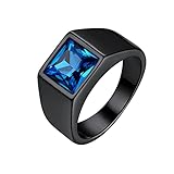Bestyle Ring Herren mit Stein 8 * 8mm Quadrat Schliff Edelstein Blauer Saphir Band Ring...