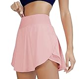MKIUHNJ Damen-Lauf-Tennisrock mit hoher Taille und 2 Taschen, 2-in-1, fließender...