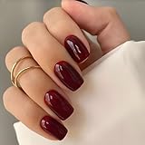 BETESSIN 32 Stück Press On Nails Kurz Eckig - Nägel zum Aufkleben Rot Einfarbig -...