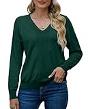PrinStory Damen Pullover V-Ausschnitt Strick Sweatshirt Damen Langärmelig Für...