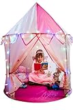 Prinzessin Schloss Spielzelt für Kinder, mehrfarbige LED-Leuchten, mit Kuscheltier...