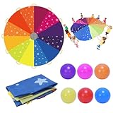 DKINY Regenbogen Schwungtuch Kinder 2.4m Bunt Fallschirm mit 12 Bällen und 12...