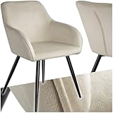 tectake® moderner Esszimmer Stuhl mit Armlehnen, Sitzfläche aus Samt, Armlehnstuhl,...