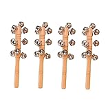 KONTONTY 4 Stück rasseln aus holz Handschlittenglocken Glocken-Stick-Shaker...