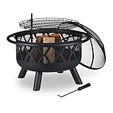 Relaxdays Feuerschale mit Grillrost, Funkenschutz & Schürhaken, Ø 75 cm, Stahl,...
