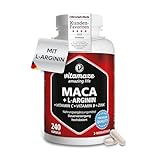 Maca Kapseln hochdosiert + L-Arginin + Vitamine + Zink, 240 Kapseln, Pulver aus der Maca...