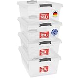 ATHLON TOOLS 4x 12.5 L Aufbewahrungsboxen mit Deckel, lebensmittelecht - Verschlussclips -...