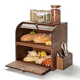 GUUSII HOME Brotkasten Holz Bambus Gross Retro Eco Brotbox Rolldeckel Brotaufbewahrung...