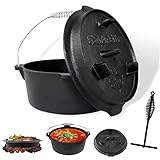CCLIFE Dutch Oven Set 4/6/9 Liter Gusseisen Grilltopf mit Feuertopf Gusseisen Topf für...