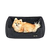 Feandrea Hundebett, Hundekissen in Leinenoptik, Hundekorb, erhöhte Ränder,...