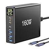 USB C Ladegerät, 160W GaN USB C Netzteil 6 Ports Schnellladegerät Charger PD USB...