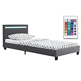 Juskys Polsterbett Verona 90x200 cm mit LED-Beleuchtung, Lattenrost & Kopfteil, Bett mit...