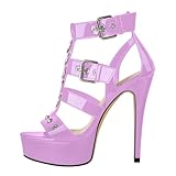 MissHeel Damen Platform High Heels Stiletto Riemchenabsatz Lila Gothic-Sandalen mit Nieten...
