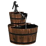 COSTWAY Brunnen Holz, Gartenbrunnen mit Pumpe, Holzbrunnen Holzfass Zierbrunnen,...