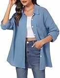 Aottori Musselin Bluse Damen Elegant 100% Baumwolle Longbluse Langarm Modern...