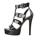 Only maker Damen Absatz Sandalen Lackoptik Metallic Plateau Stiletto Ferseverschluss...