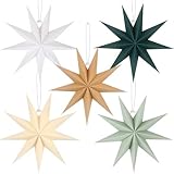 BestoFun 5 Stück Papiersterne Weihnachten Braun 30cm Beige 9 Zacken...