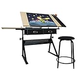 MIADOMODO® Zeichentisch - mit Hocker, Höhenverstellbar, Neigbar, 115 x 60 cm,...