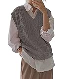 Tongmingyun Pullunder Damen Ärmellos V-Ausschnitt Strickweste Oversize Pullover...