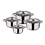 Kochtopf Set Induktion Edelstahl 8 teilig - Topf Set mit Glasdeckel 4 Töpfe - Topfset...